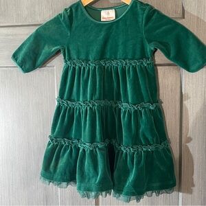 Girls Hanna Andersson Green Velvet Tiered Christmas Velvet Dress Vintage 90 3